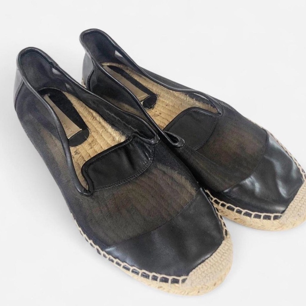 Stella McCartney Black Faux Leather and Mesh Sheer Panel Espadrilles